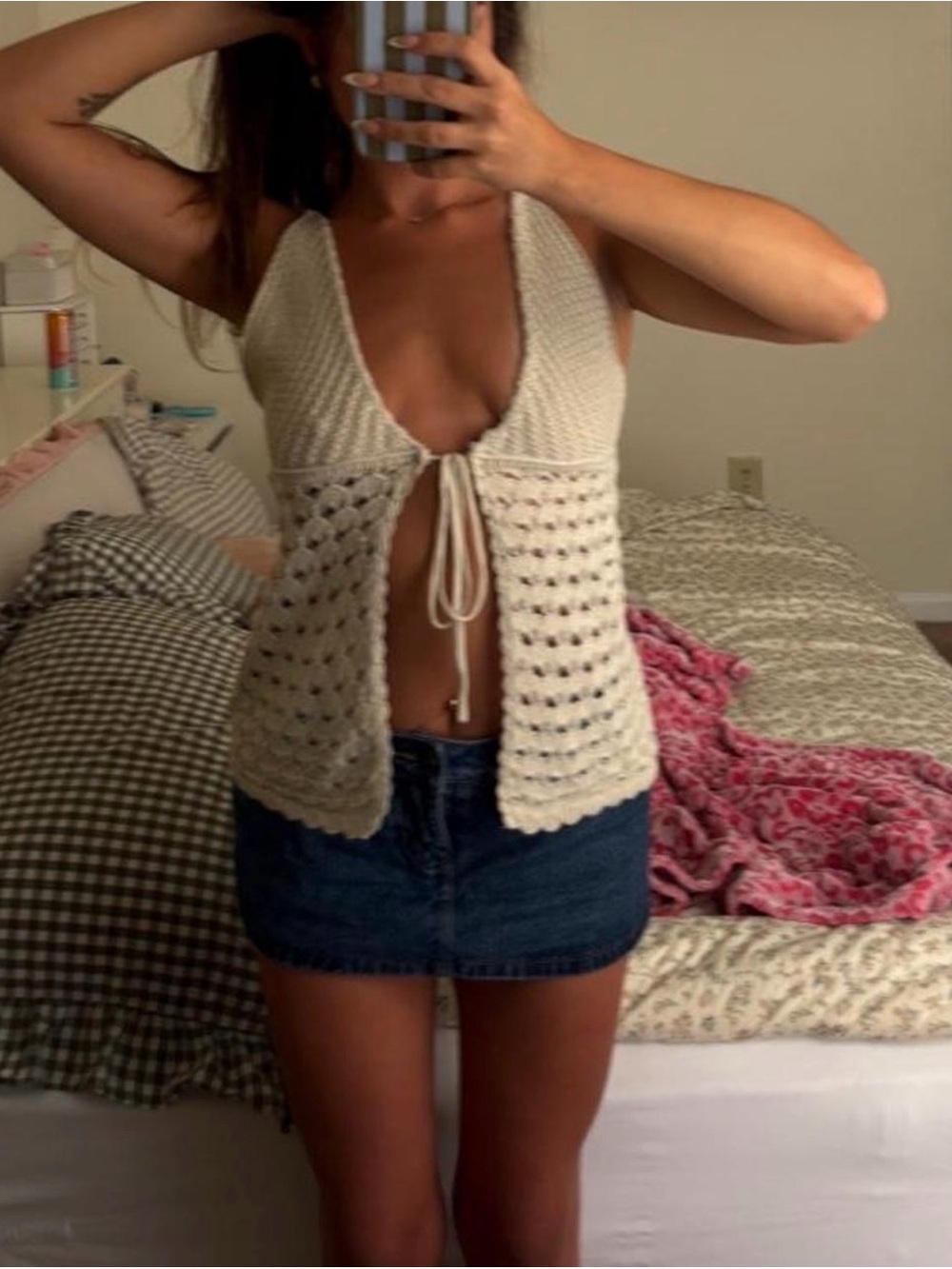 Free People Cream Crochet Tie-Front Camisole
